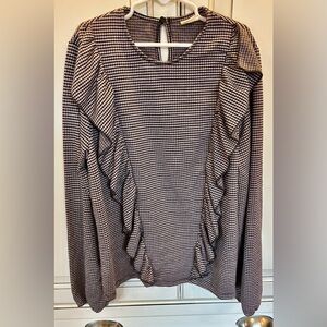 EUC Zara kids ruffled gingham top black/dusty pink, size13/14